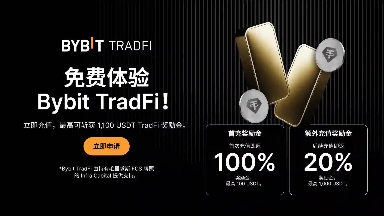 免费体验 Bybit TradFi，充值即获高达 1,100 USDT 奖励金！
